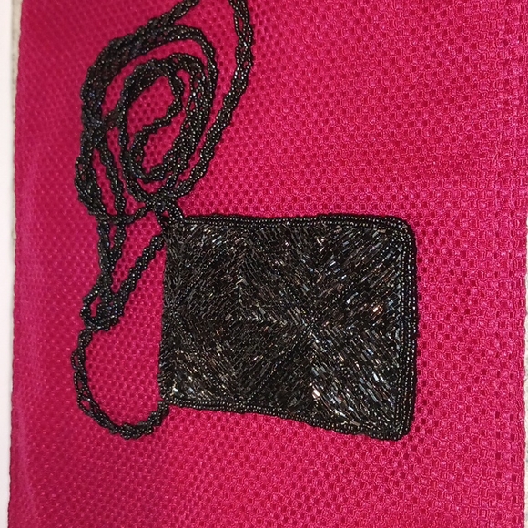 Vintage Black Beaded Purse long strap 5X3  strap 11in long. pocket snap closure - Picture 2 of 3